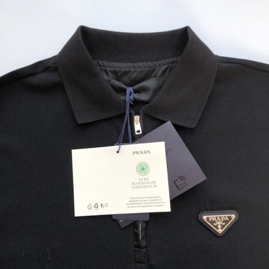 Prada Long-sleeved piqué and Re-Nylon polo shirt Prada Long-sleeved piqué and Re-Nylon polo shirt
