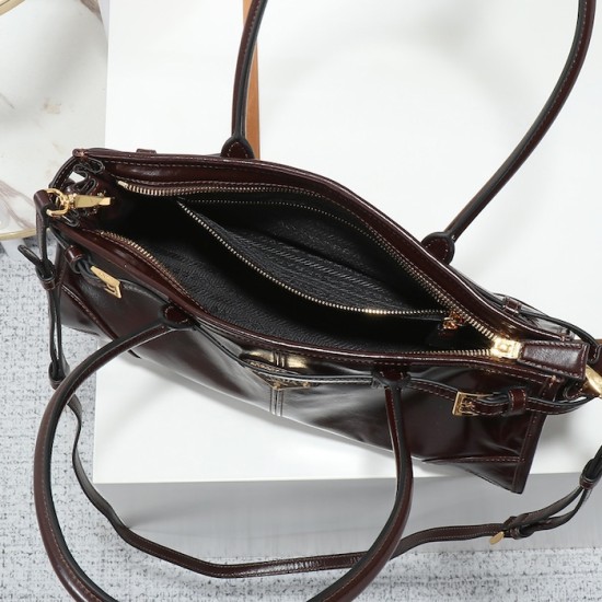 Prada Medium Leather Handbag Dark Brown Prada Medium Leather Handbag Dark Brown